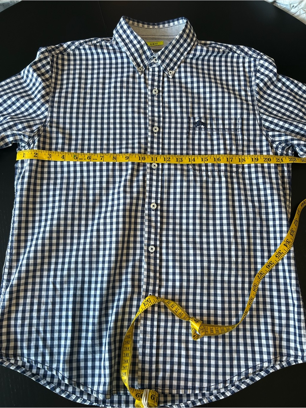 American Rag Slim Fit Navy Gingham Button Down Shirt Men’s L 16 inch neck - Picture 9 of 12